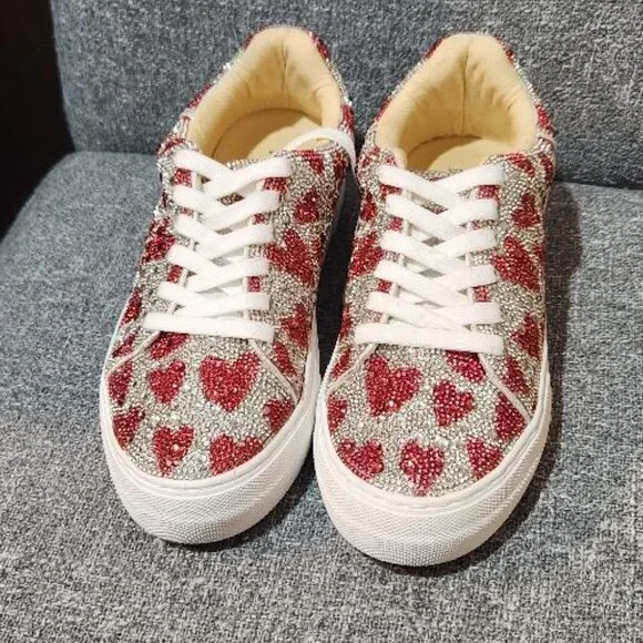 Betsey Johnson Suton/Sidny Heart Rhinestone Platform Sneakers - Picture 2 of 9